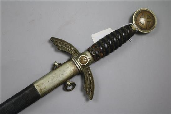 A WWII Luftwaffe officers sword, blade marked SMF Solingen